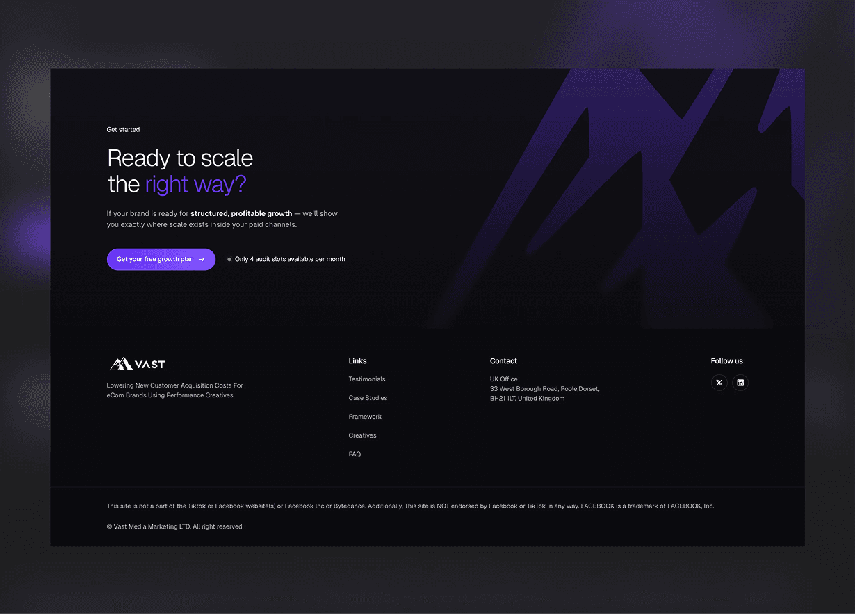 Redesigned Vast Media Marketing website, screen 1