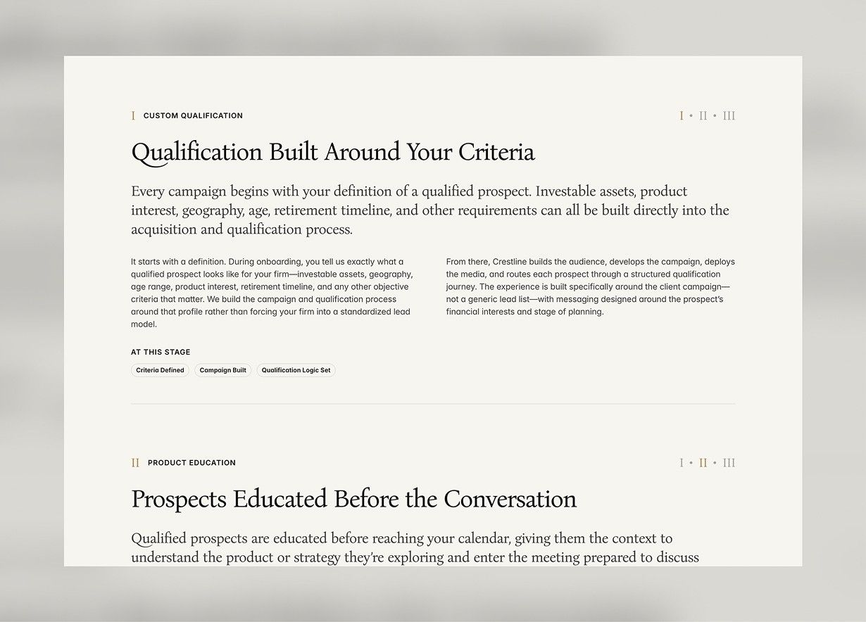 Redesigned Crestline Partners website, screen 8