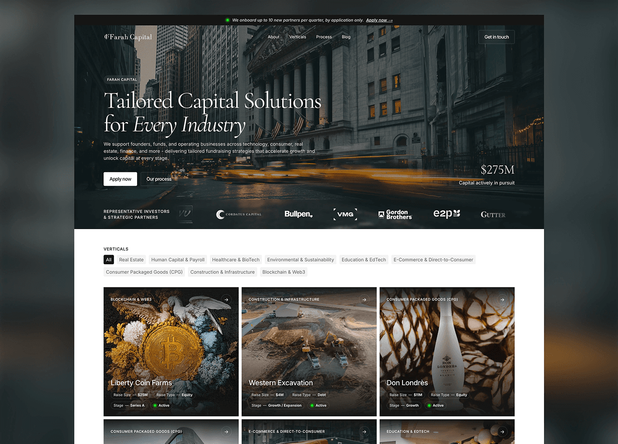 Redesigned Farah Capital website, screen 3
