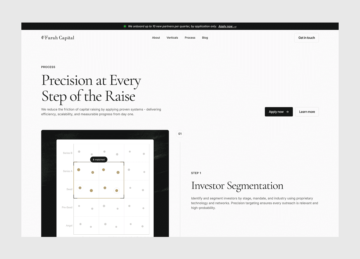 Redesigned Farah Capital website, screen 6