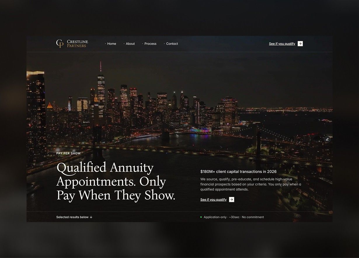 Redesigned Crestline Partners website, screen 1