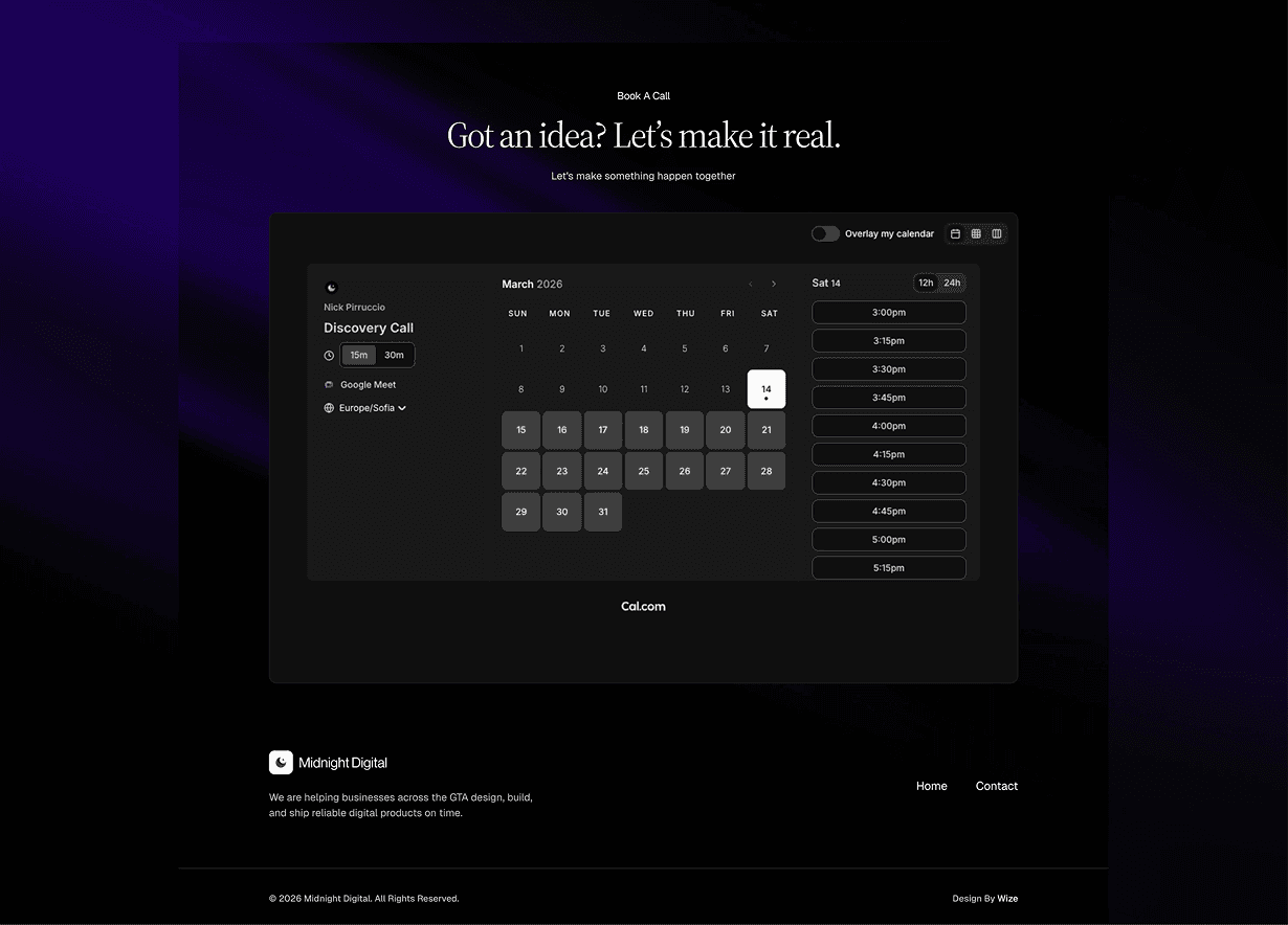 Redesigned Midnight Digital website, screen 2