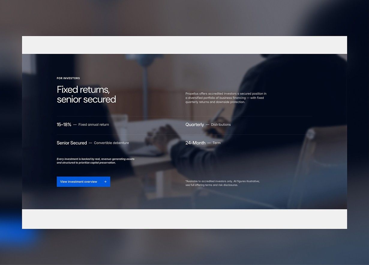Redesigned Propellus website, screen 1