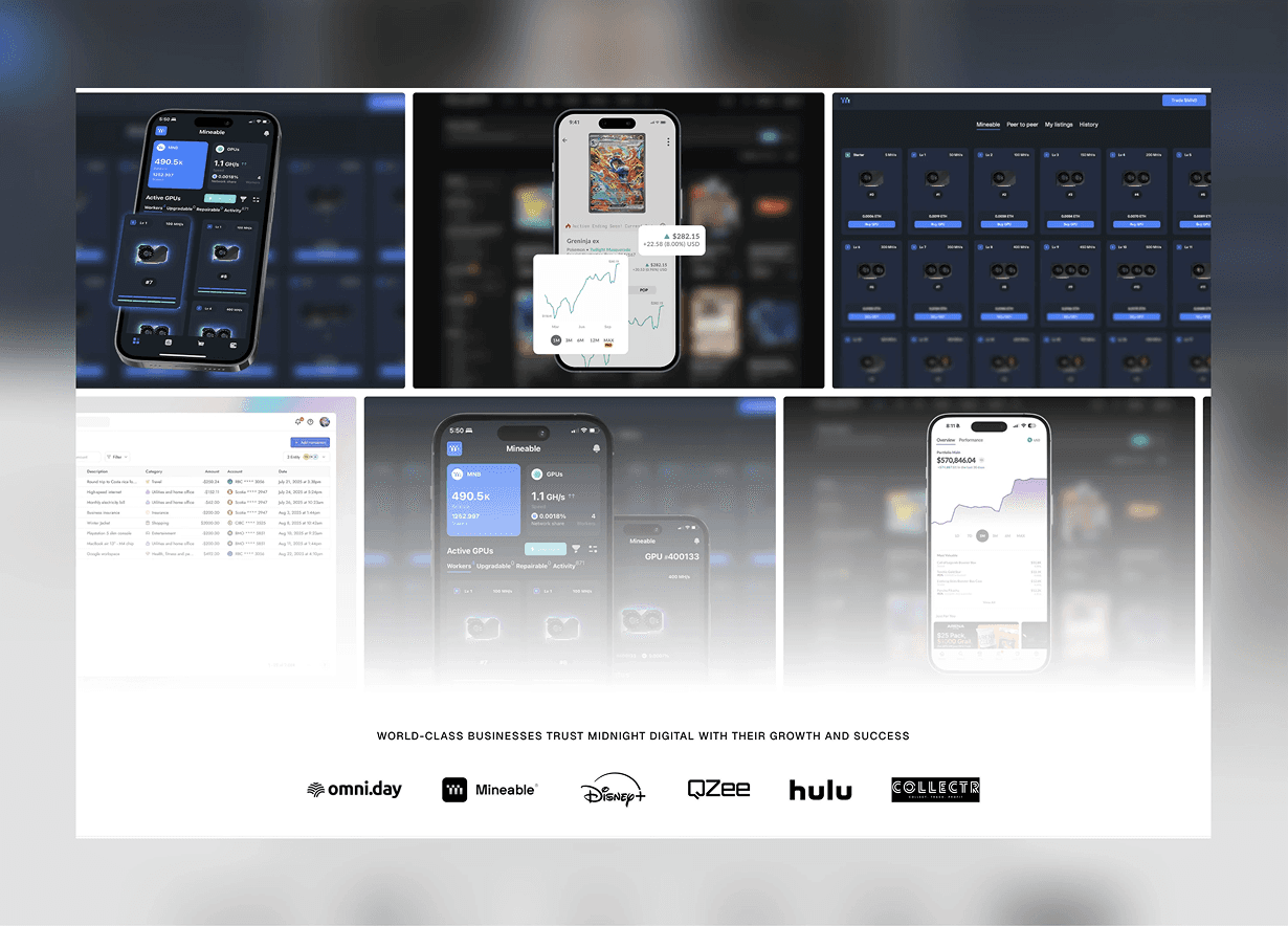 Redesigned Midnight Digital website, screen 1