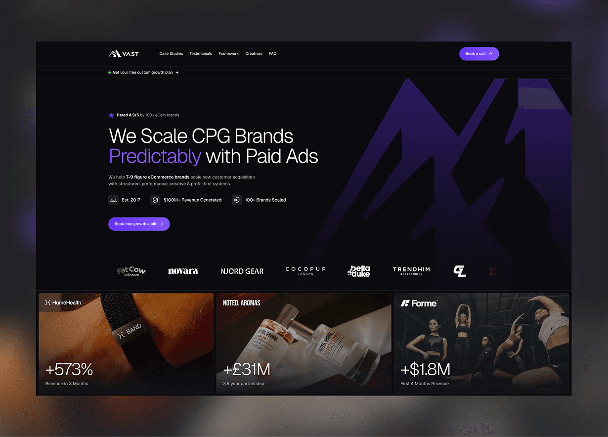 Redesigned Vast Media Marketing website, screen 2
