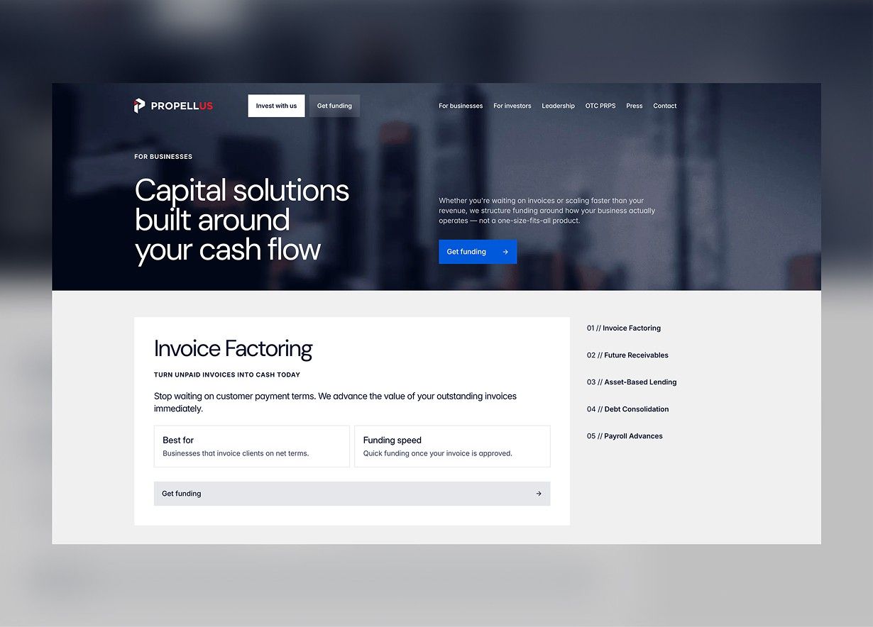 Redesigned Propellus website, screen 2