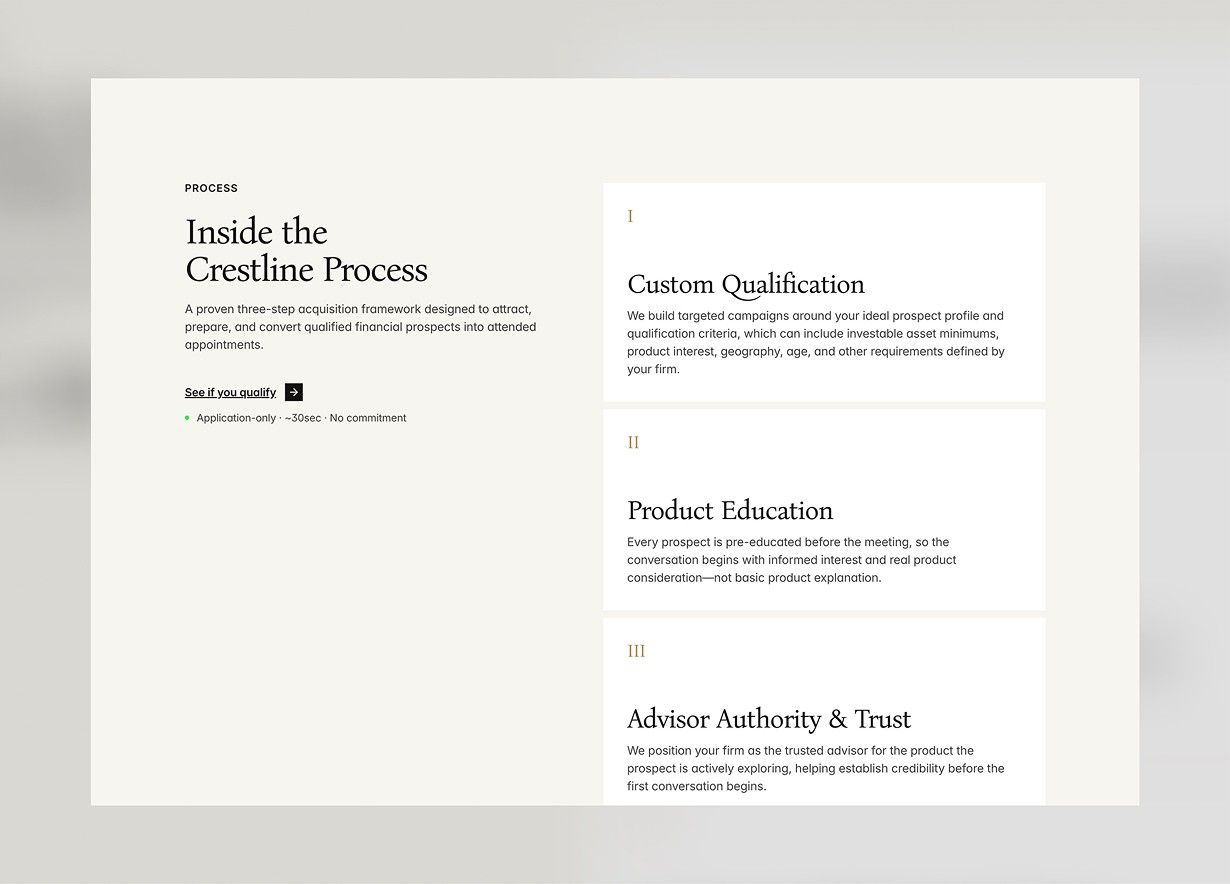 Redesigned Crestline Partners website, screen 7