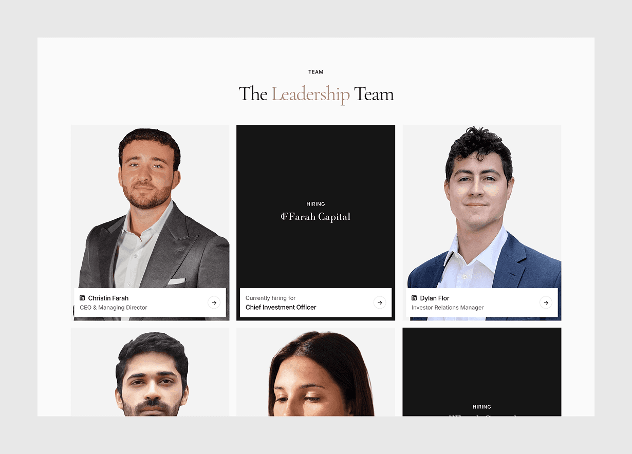 Redesigned Farah Capital website, screen 5