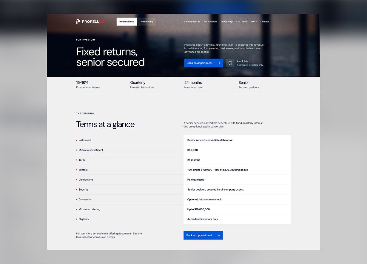 Redesigned Propellus website, screen 5