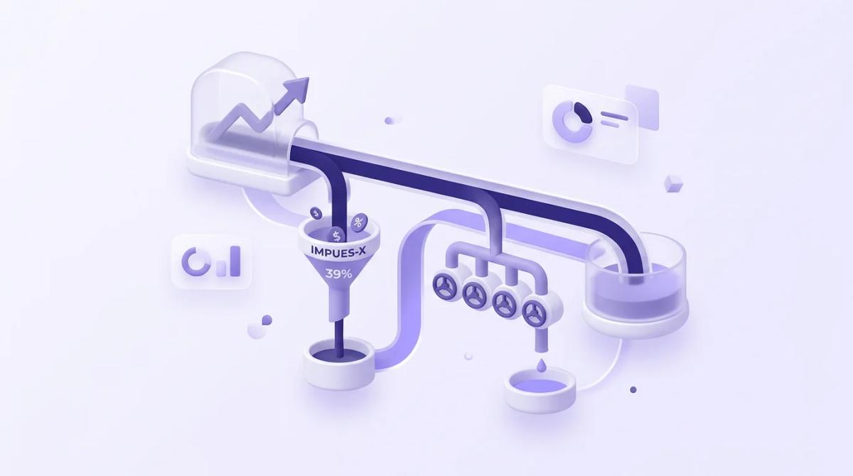 Desglose visual de impuestos sobre ganancias de trading con porcentajes y cálculos