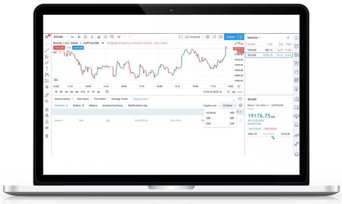 Plataforma web de Capital.com con gráfico de CFD y herramientas de análisis técnico