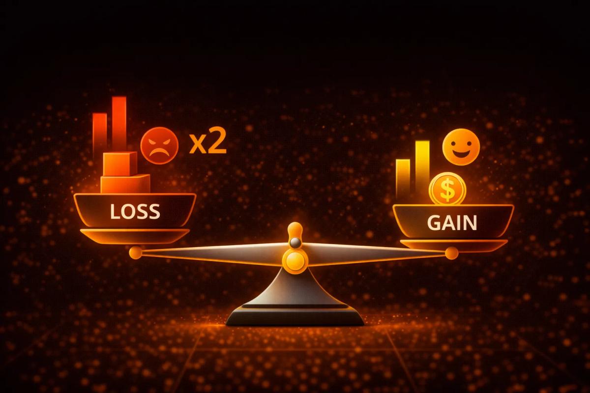 Visual explaining loss aversion where losses feel twice as painful as gains