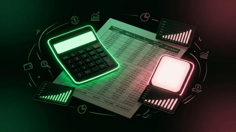 Calcolatrice e foglio di calcolo con formule di profit split e importi di guadagno mensile