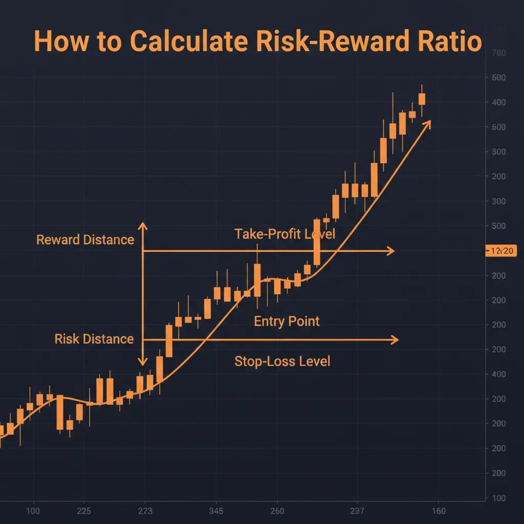 Annotated trading chart showing entry, stop-loss, and take-profit levels with risk and reward distances labeled