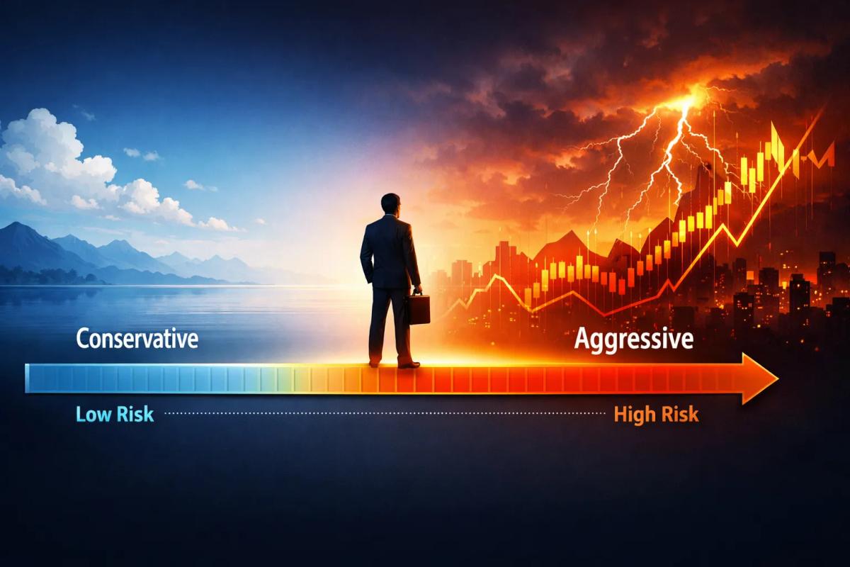 Trading risk profile spectrum showing conservative to aggressive risk levels