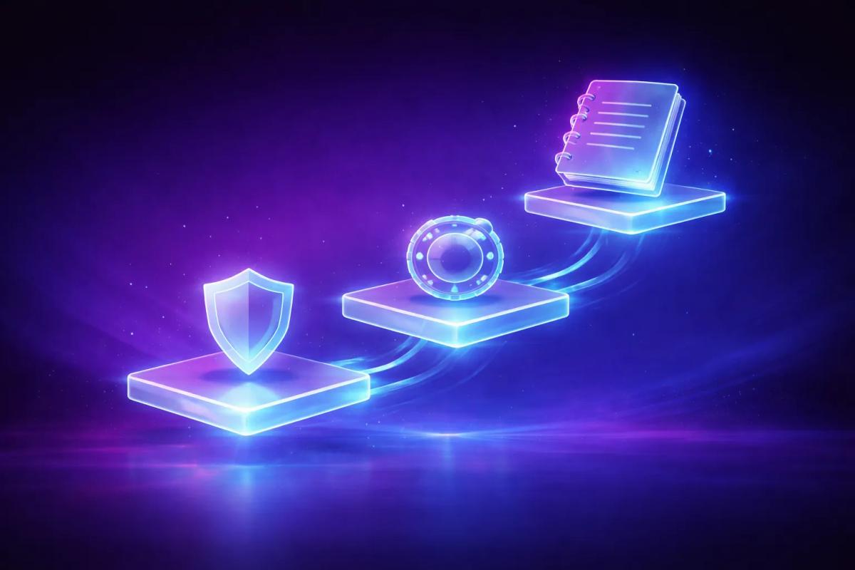 Protocolo de tres pasos para manejar el drawdown en trading representado como plataformas 3D en cristal