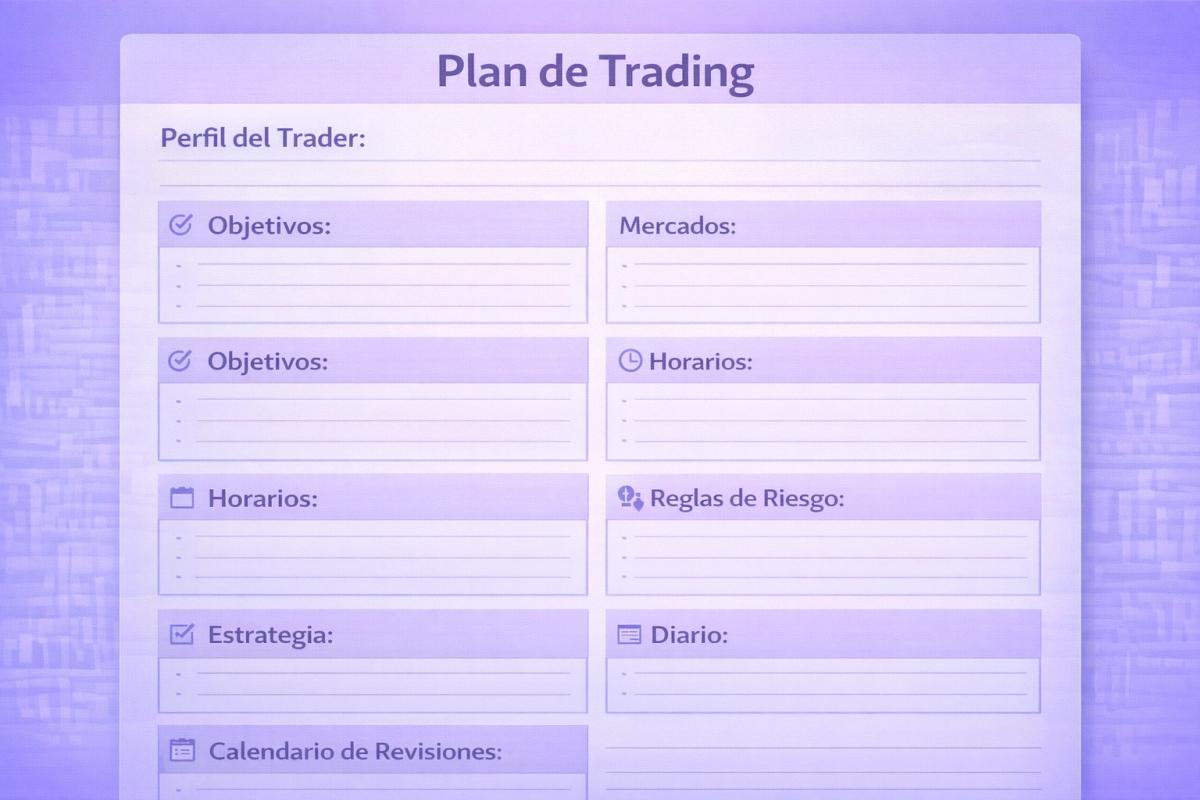 Plantilla de plan de trading con secciones para completar y personalizar