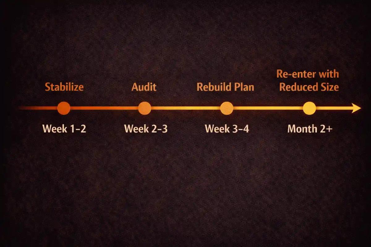 Phased trading recovery timeline from stabilization through re-entry over approximately two months