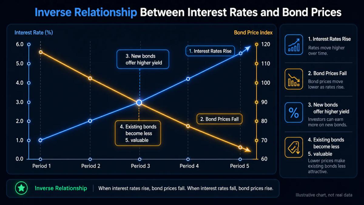 Bond price and interest rate relationship shown as inverse curves on a single chart