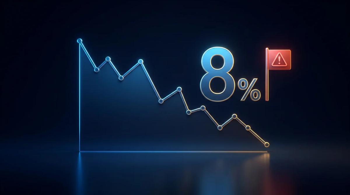 Yield trap warning: high dividend yield of 8% with falling stock price and red alert indicator