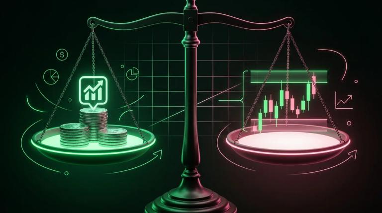 Bilancia a due piatti con monete e una formula matematica, che rappresenta l'equilibrio tra capitale rischiato e dimensione d