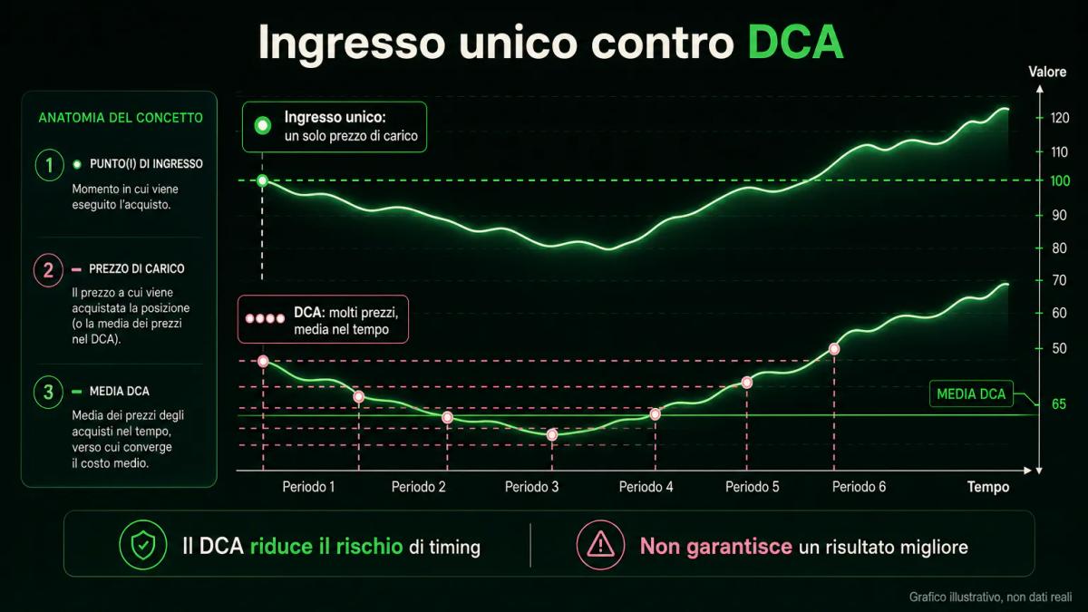 Ingresso unico contro DCA: un solo prezzo di carico rispetto a una media costruita su molti acquisti