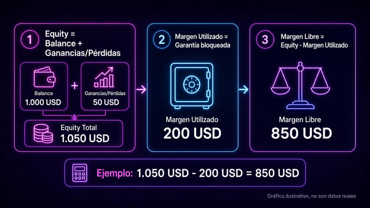 Fórmula de margen libre con componentes: equity total, margen utilizado y margen libre resultante