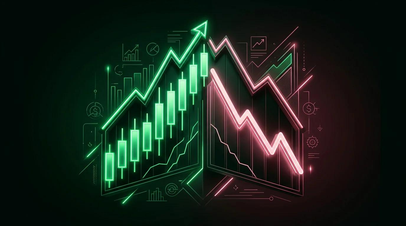 Grafico futures con due linee di prezzo e open interest divergenti, una sale mentre l'altra scende