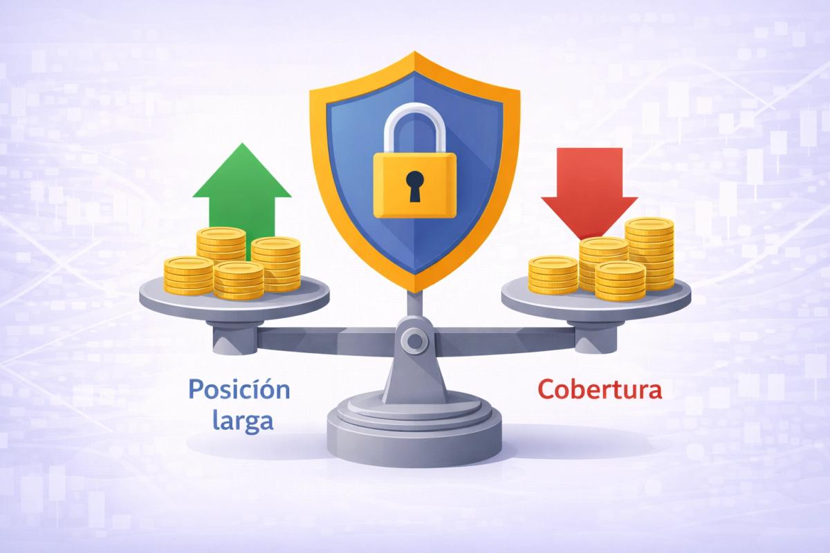 Diagrama de flujo con 4 pasos: identificar riesgo, elegir instrumento, determinar tamaño, monitorear y cerrar