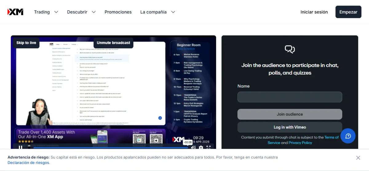 Programa de webinars gratuitos de XM en español para traders de LATAM