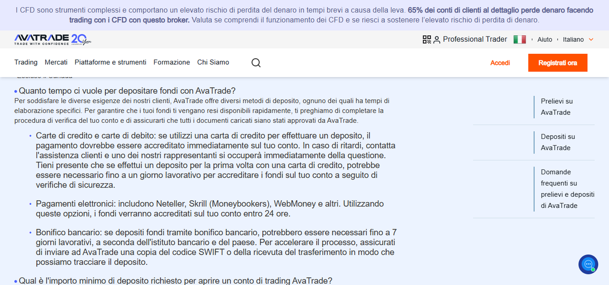 Metodi di deposito e prelievo AvaTrade con carte, bonifico e wallet, tempi e costi