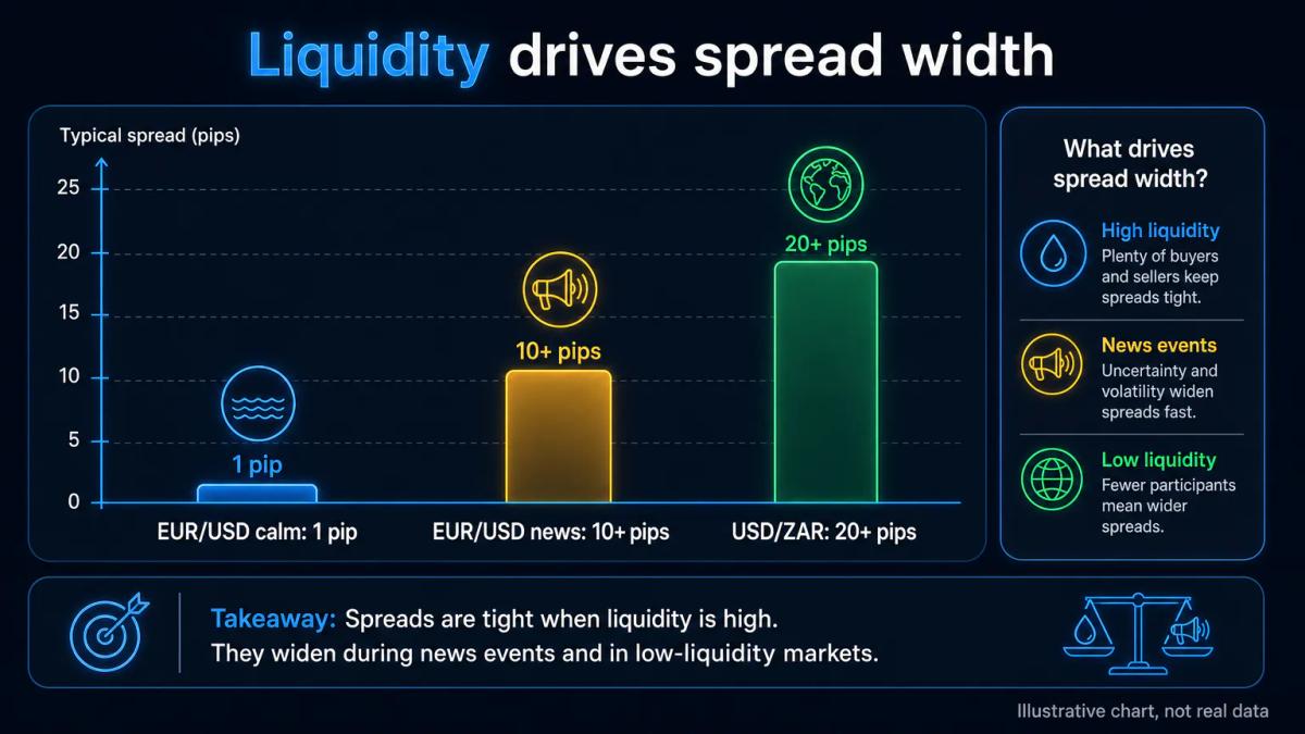 Spread width comparison across major pairs and during news events