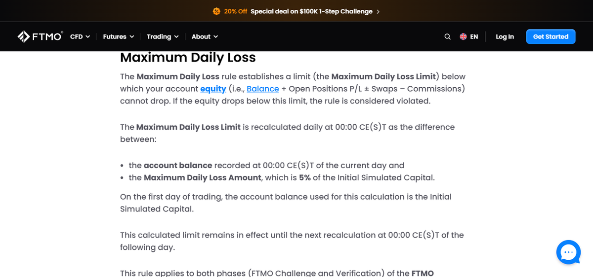 FTMO trading objectives with 10% target, 5% daily loss and 10% max loss