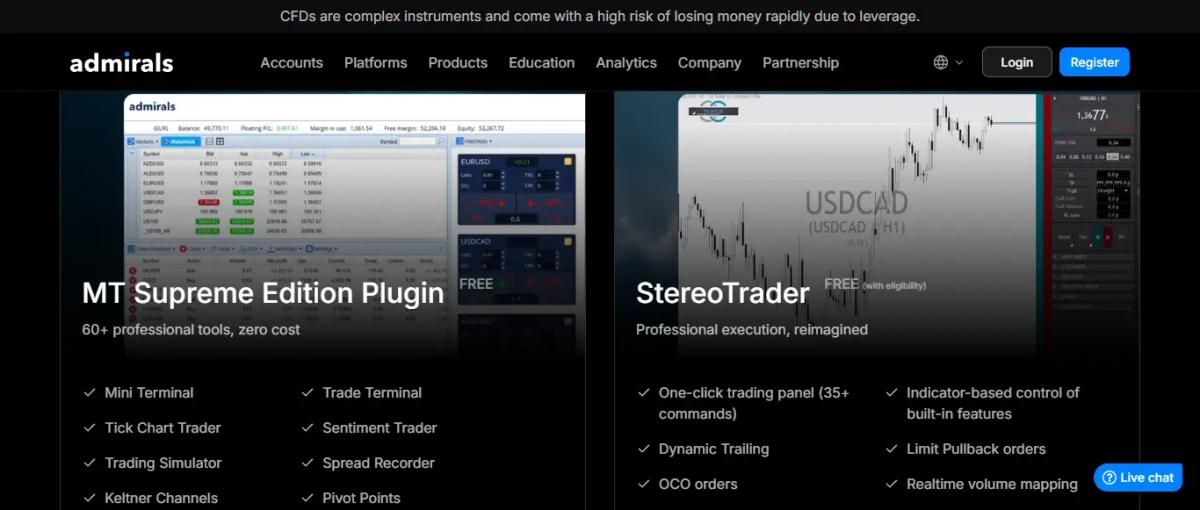 Admirals MetaTrader 5 Supreme Edition platform with sentiment trader and mini terminal tools