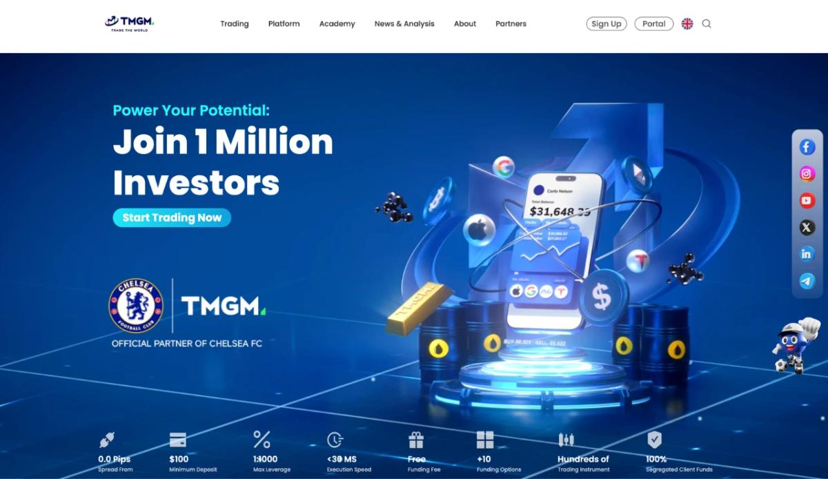 TMGM Homepage showing its features