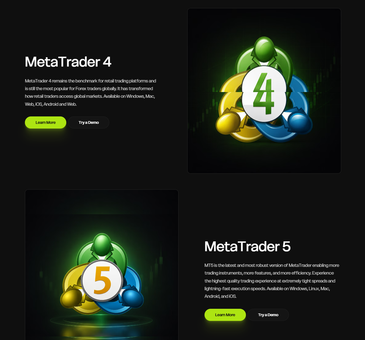 Sección de plataformas de Global Prime con las plataformas disponibles y sus logos