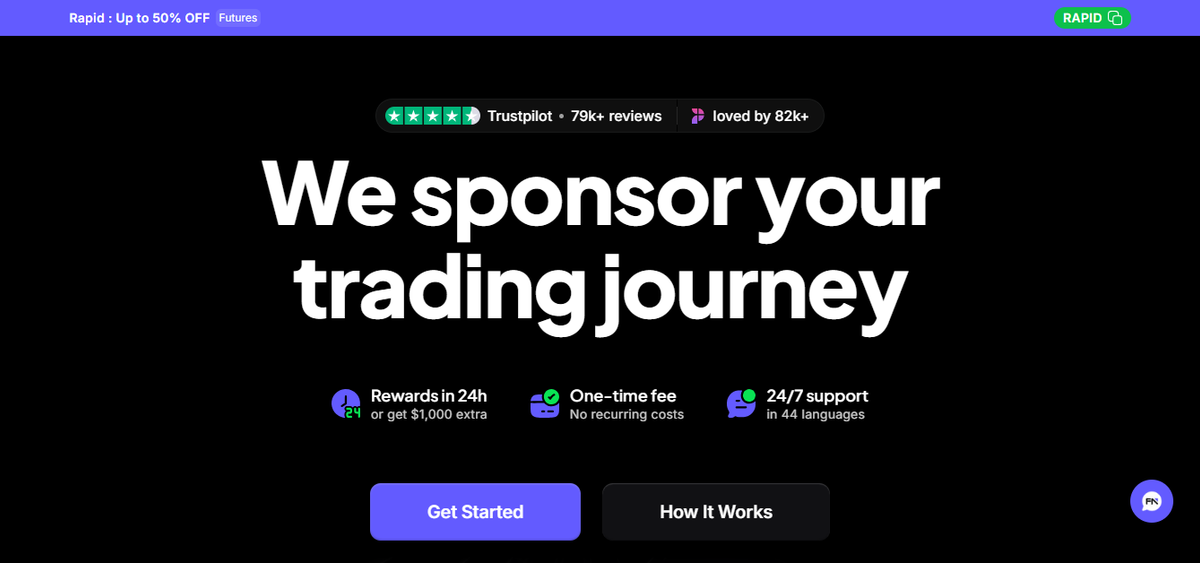 FundedNext homepage hero highlighting funding programs for traders