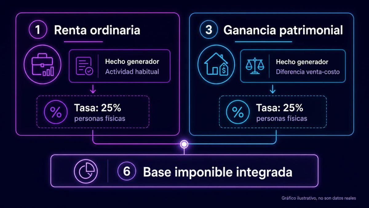 Tabla comparativa de tipos de ingreso, hecho generador y tasas fiscales para personas físicas en República Dominicana