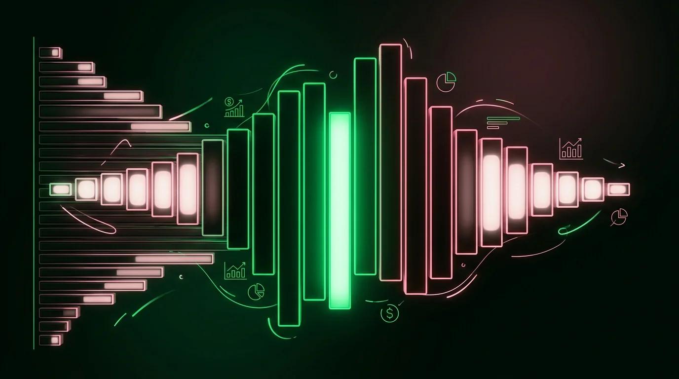 Istogramma laterale di volume profile con barre colorate che mostrano concentrazione di trading a diversi livelli di prezzo