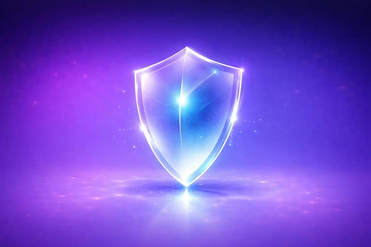 Escudo 3D de cristal representando la protección del capital mediante gestión de riesgo en trading