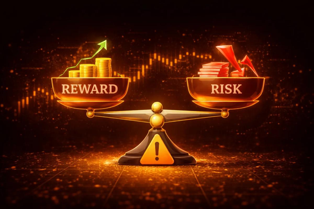 Risk and reward balance illustration representing stock trading risks for beginners