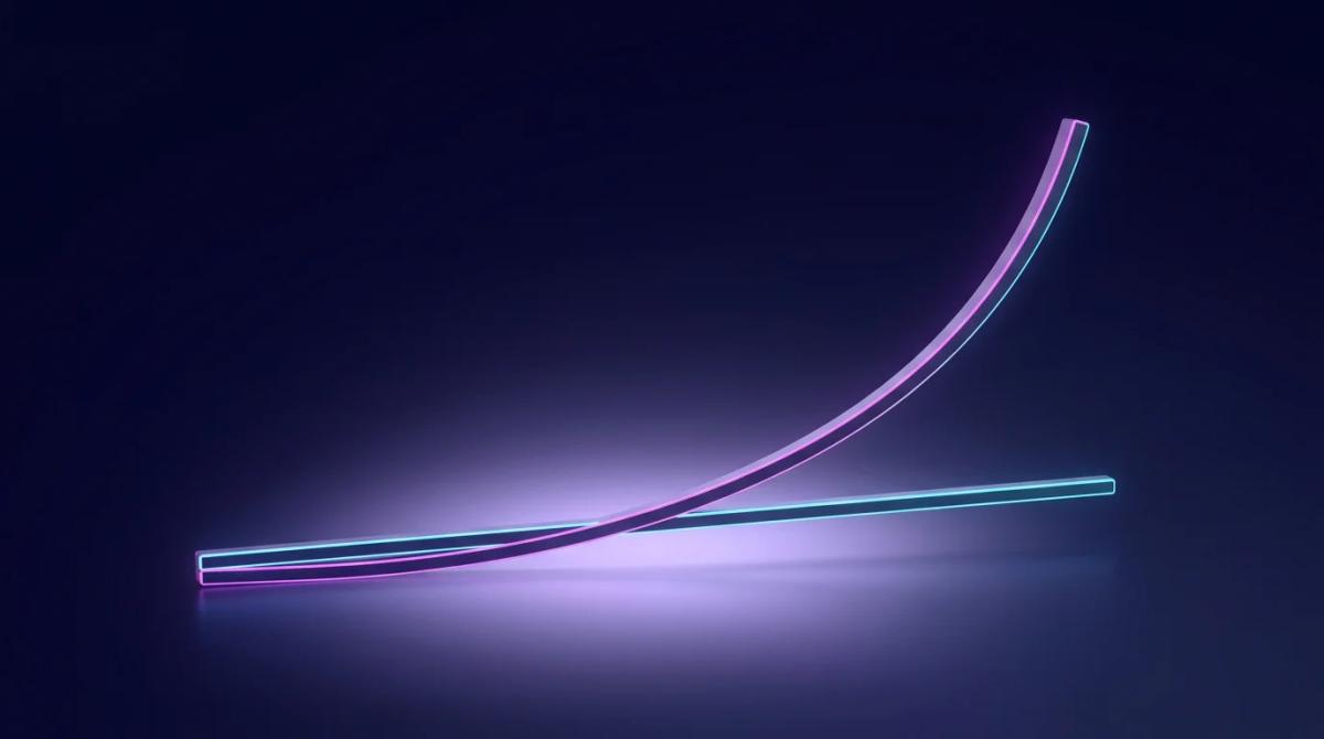 Dos gráficas de línea superpuestas comparando crecimiento lineal versus exponencial en 10 años