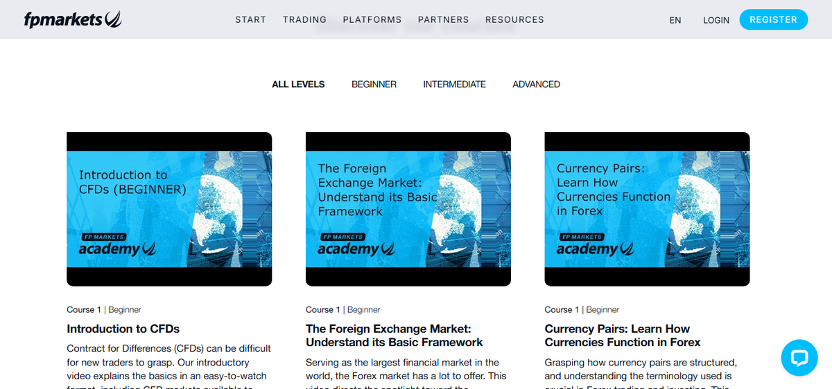 Centro educativo de FP Markets con webinars, vídeos y guías para traders