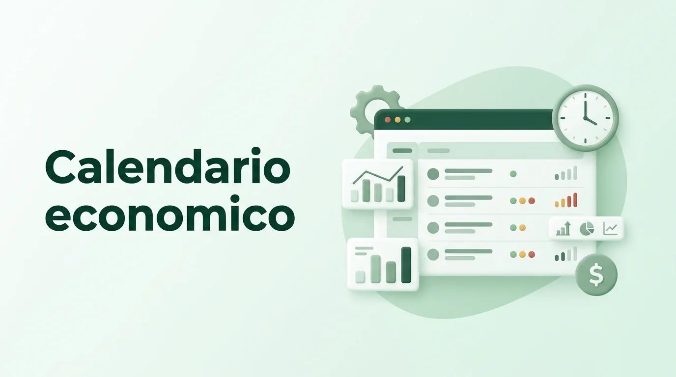 Calendario economico con indicatori di impatto e orologio mostrando ora di pubblicazione