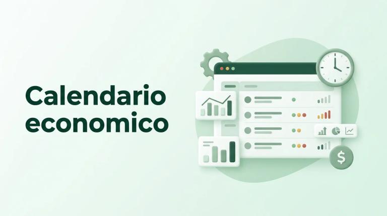 Calendario economico con indicatori di impatto e orologio mostrando ora di pubblicazione