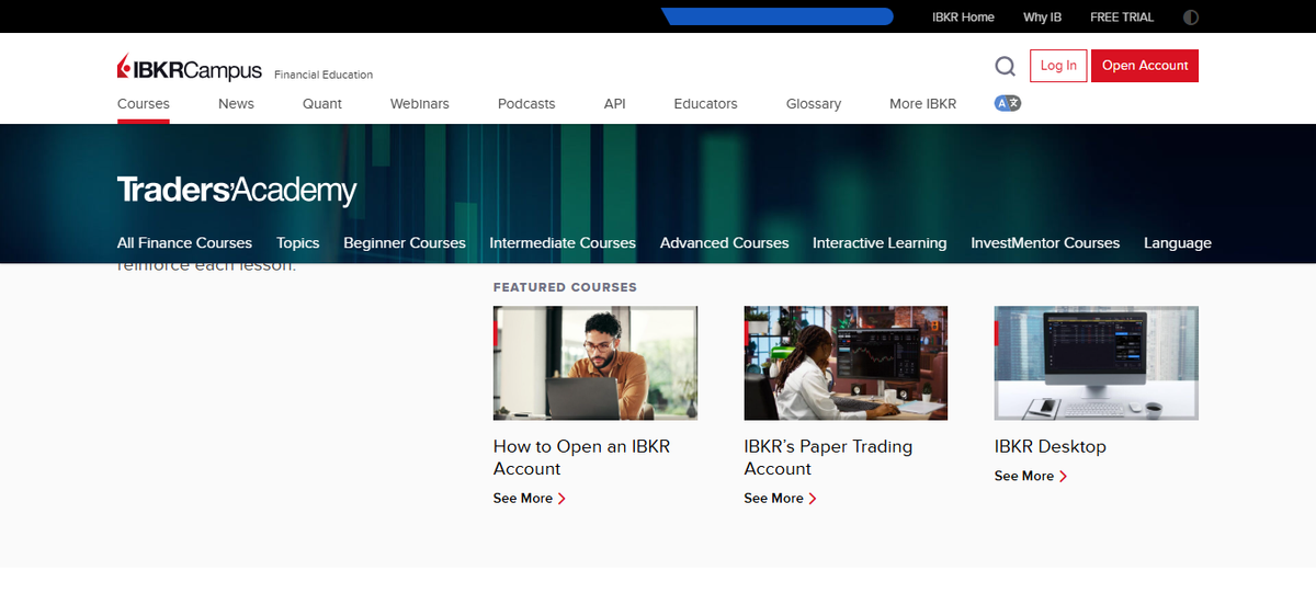 IBKR Campus Traders' Academy course catalog for education and tutorials