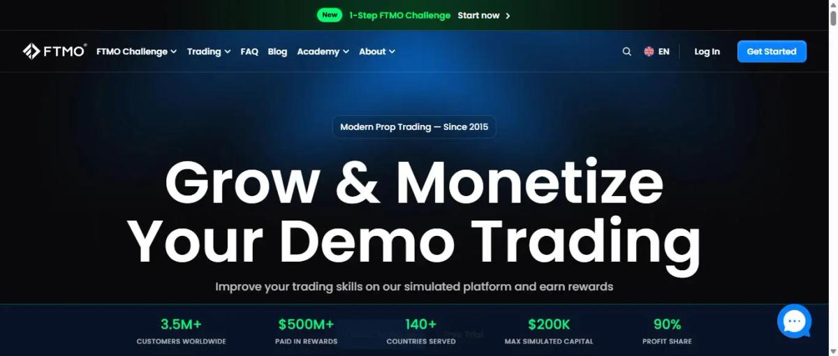 Dashboard de FTMO mostrando propuesta de fondeo y capital gestionado para traders