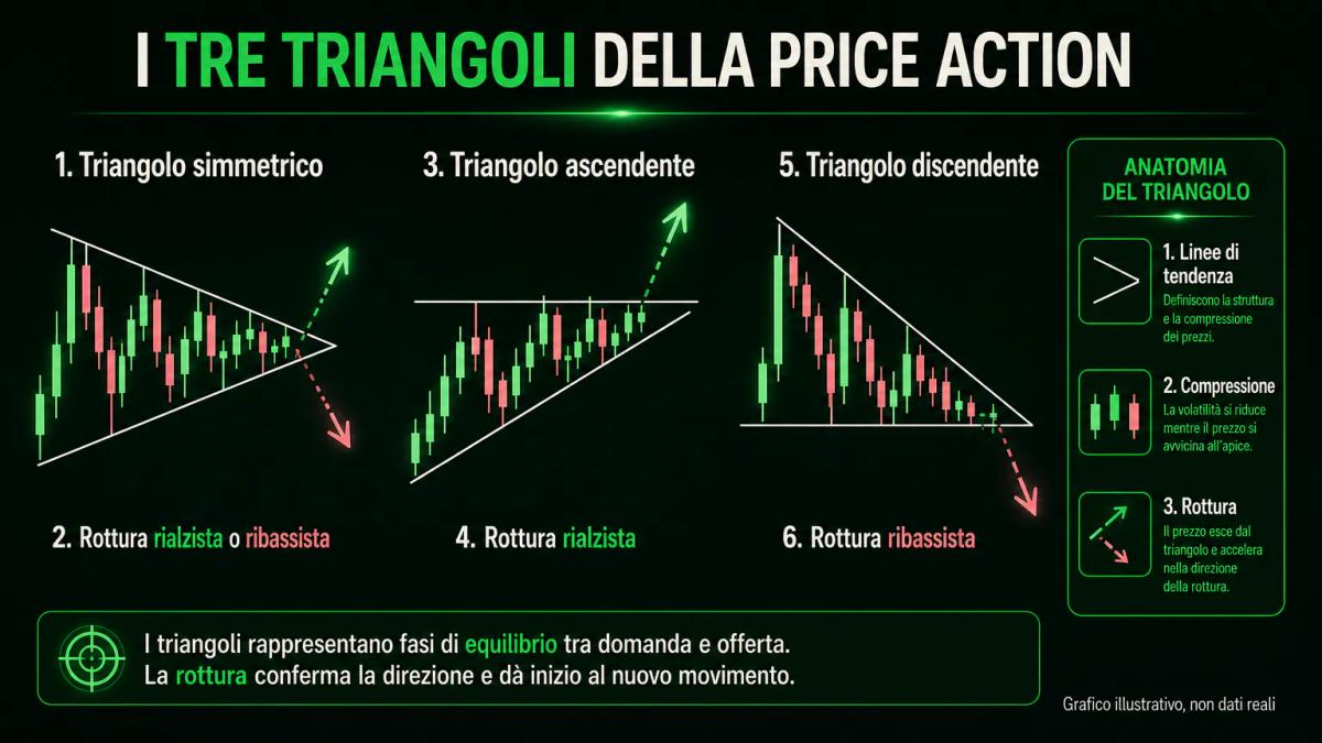 Tre triangoli con forme diverse: simmetrico, ascendente e discendente, con frecce di rottura annotate