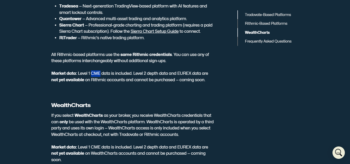 Pagina mercati e piattaforme Tradeify con futures CME supportati e piattaforme compatibili
