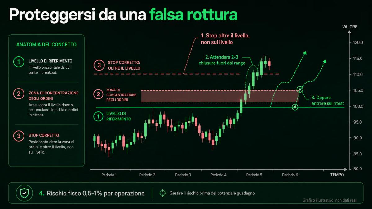 Le tre leve per proteggersi da una falsa rottura: dove va lo stop, quando si entra e quanto si rischia